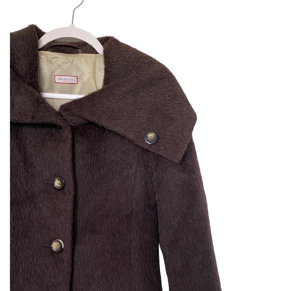 MaxMara Max and Co. Classics Cowl Collar Coat Alpaca/Wool Brown Retro Sz 6 - Picture 8 of 11